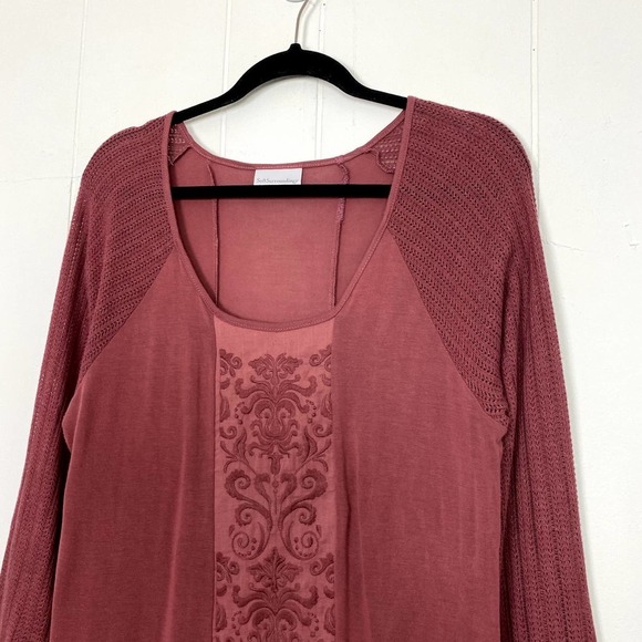 Soft Surroundings Womens Pink Top Embroidered Open Knit Sleeves Sz Large Modal - Picture 3 of 9